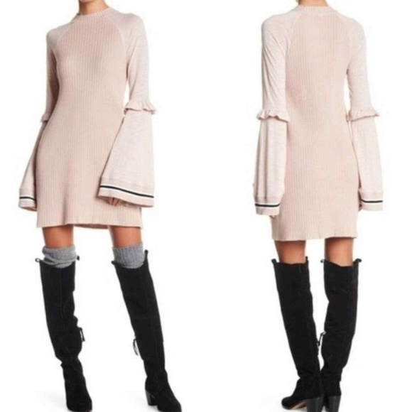 Free People “Zou Bisou” Bell Sleeve Sweater Mini Dress M - Picture 2 of 4